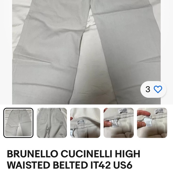 Brunello Cucinelli high waisted belted black cotton wide leg pants. - Picture 8 of 9